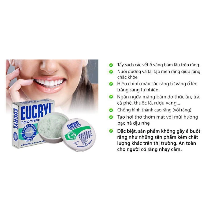 Bột Làm Trắng Răng Eucryl Toothpowder Nhập Khẩu từ Anh - ảnh 2