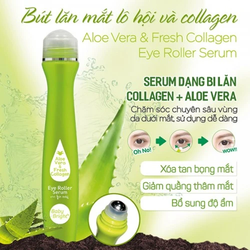Cây Lăn Mắt Lô Hội và Collagen Tươi Baby Bright 15ml - ảnh 3