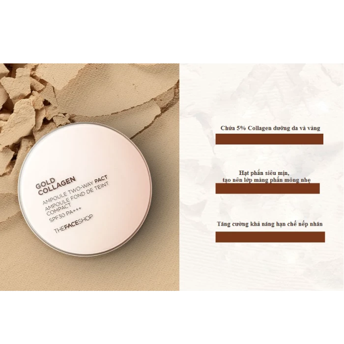 Phấn Phủ Gold Collagen Ampoule Two - Way Pact Spf30 the Face Shop - ảnh 2