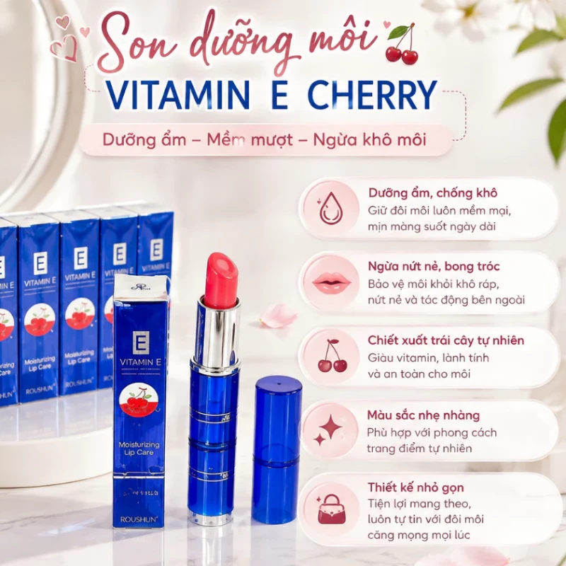 Son Dưỡng Môi Aron Vitamin E Cherry Thái Lan – Dưỡng ẩm, Bảo vệ môi