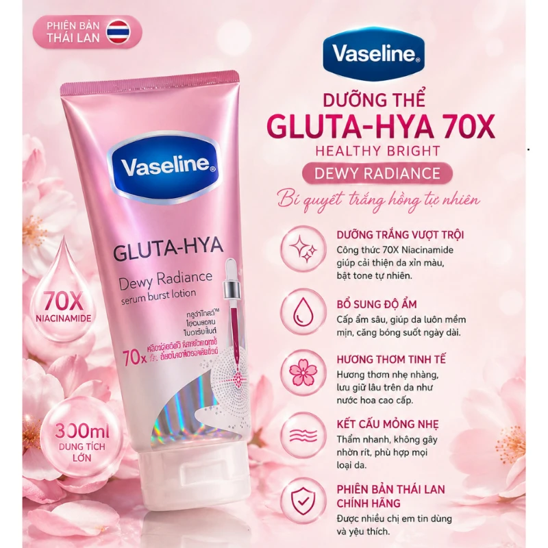 Sữa Dưỡng Thể Vaseline Sáng Da Ban Đêm 300ml - Dưỡng ẩm & Trắng Da