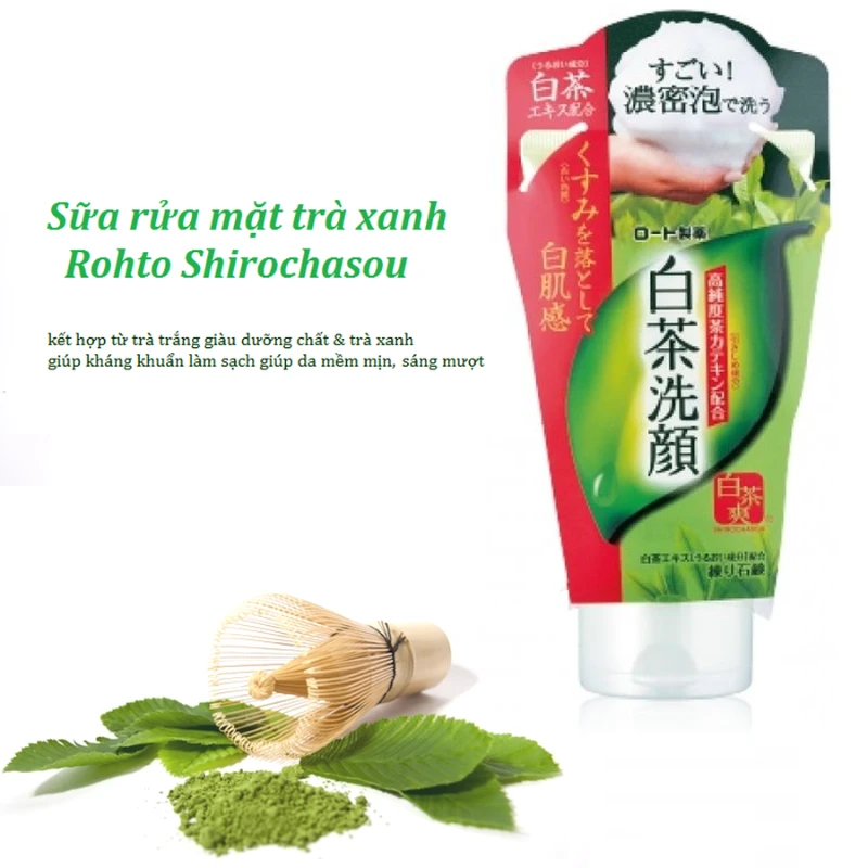 Sữa Rữa Mặt Rohto Shirochasou Green Tea Foam Chính Hãng Nhật Bản - ảnh 2