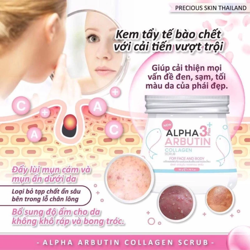 Tẩy Tế Bào Chết Mặt và Body Alpha Arbutin Scrub 3 Plus Thái Lan Chính Hãng - ảnh 3