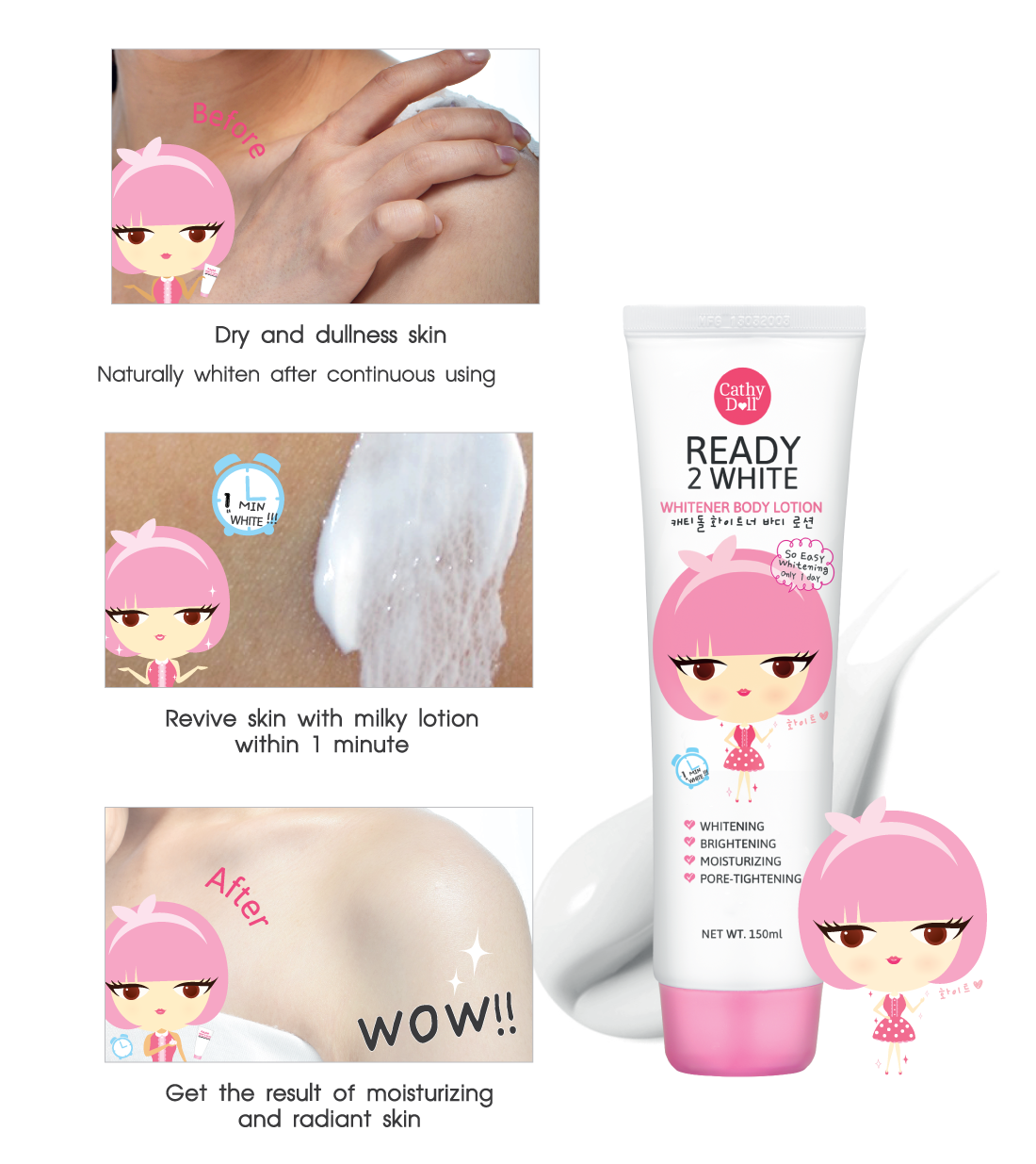 Sữa Dưỡng Trắng Body Ready 2 White Cathy Doll 150ml-2