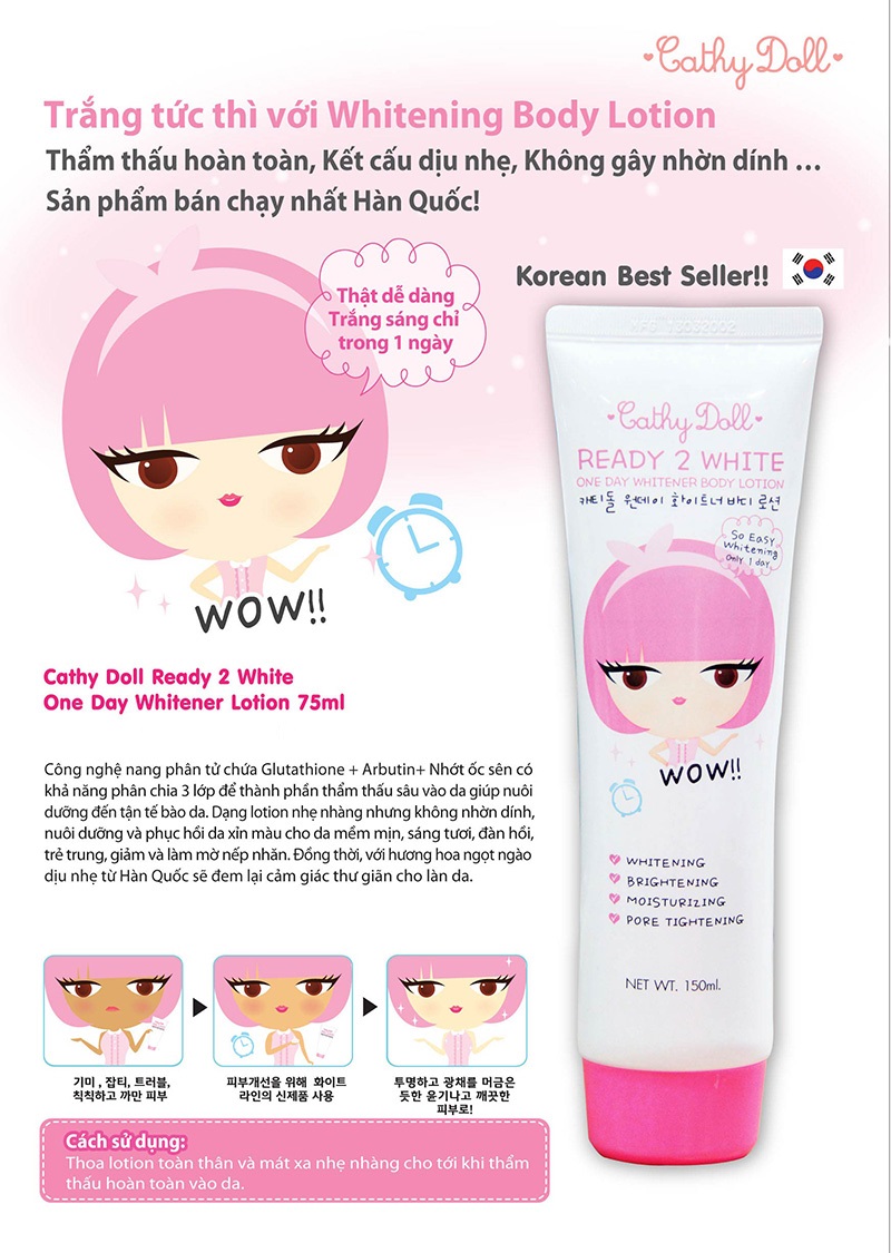 Sữa Dưỡng Trắng Body Ready 2 White Cathy Doll 150ml-3