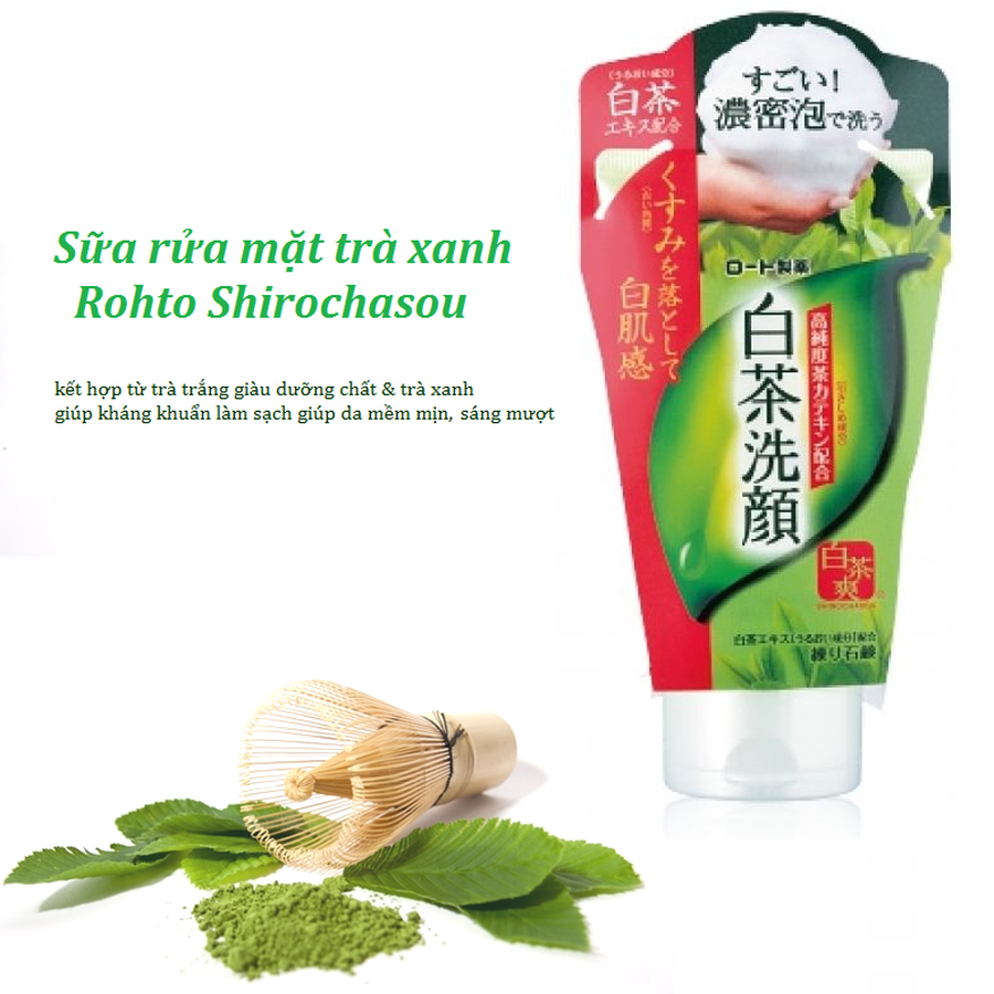 Sữa Rữa Mặt Rohto Shirochasou Green Tea Foam Chính Hãng Nhật Bản-1