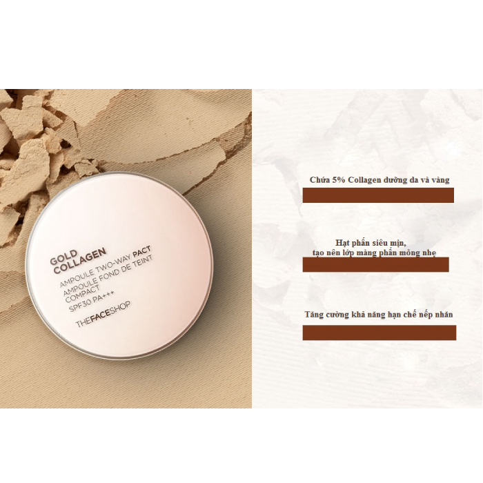 Phấn Phủ Gold Collagen Ampoule Two-Way Pact SPF30 The Face Shop-1