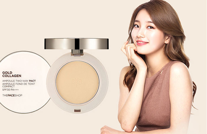 Phấn Phủ Gold Collagen Ampoule Two-Way Pact SPF30 The Face Shop Trang Điểm Khuôn Mặt-1