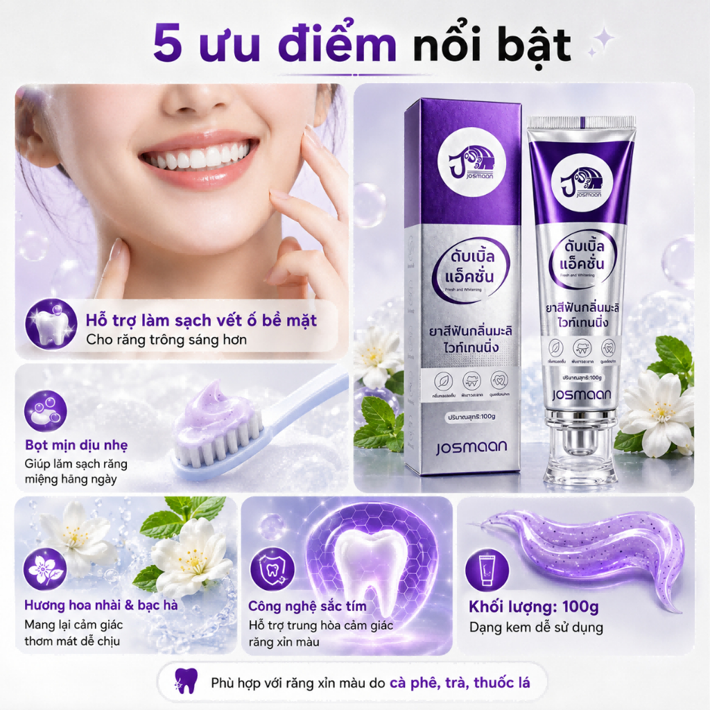 Kem Đánh Răng Josmaan Tím Thái Lan 100g Chăm Sóc Cá Nhân-1